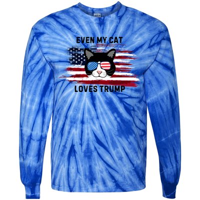 Even My Cat Loves Trump The Felon 2024 Us Election Funny Gift Tie-Dye Long Sleeve Shirt