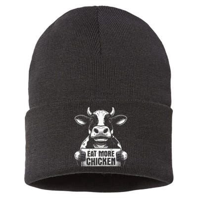 Eat More Chicken Funny Sarcastic Cow Beef Meat Bbq Lover Sustainable Knit Beanie