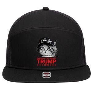 Even My Cat Wants Trump 2024 Funny American Cat Pro Trump 7 Panel Mesh Trucker Snapback Hat