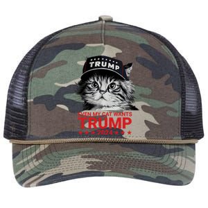 Even My Cat Wants Trump 2024 Funny American Cat Pro Trump Retro Rope Trucker Hat Cap