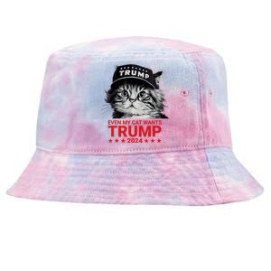 Even My Cat Wants Trump 2024 Funny American Cat Pro Trump Tie-Dyed Bucket Hat