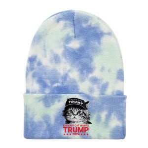 Even My Cat Wants Trump 2024 Funny American Cat Pro Trump Tie Dye 12in Knit Beanie