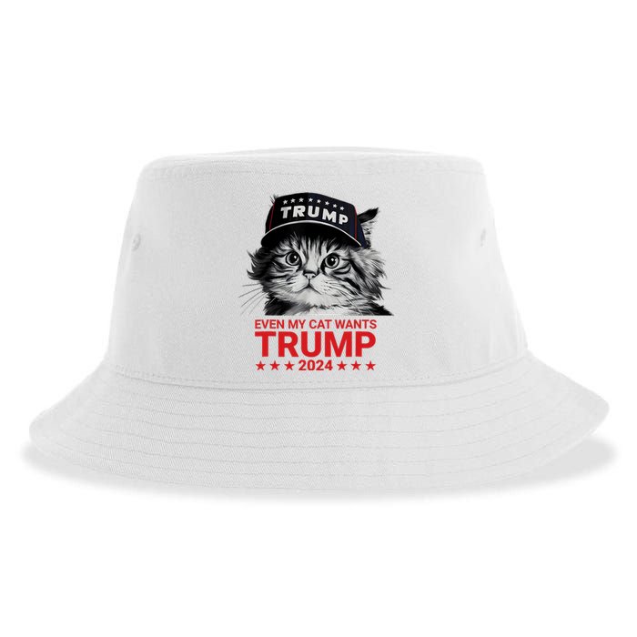 Even My Cat Wants Trump 2024 Funny American Cat Pro Trump Sustainable Bucket Hat