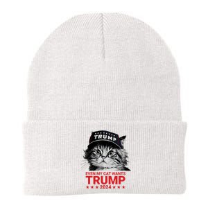 Even My Cat Wants Trump 2024 Funny American Cat Pro Trump Knit Cap Winter Beanie