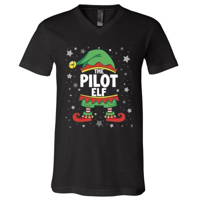 Elf Matching Christmas Family Group Elf Pilot V-Neck T-Shirt