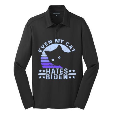 Even My Cat Hates Biden Funny Anti Biden Silk Touch Performance Long Sleeve Polo