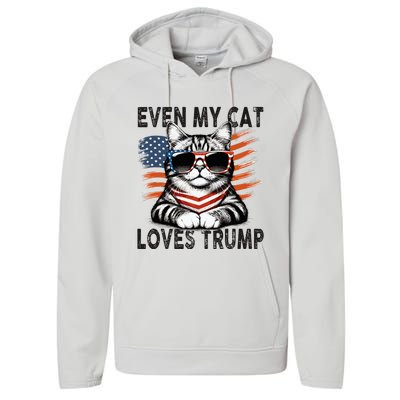 Even My Cat Loves Trump Patriotic American Flag Sunglasses Performance Fleece Hoodie