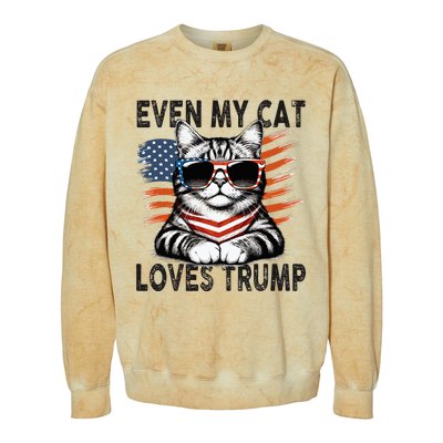 Even My Cat Loves Trump Patriotic American Flag Sunglasses Colorblast Crewneck Sweatshirt