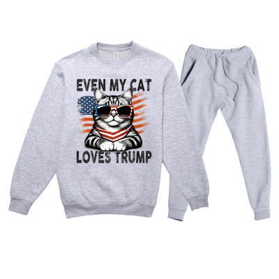 Even My Cat Loves Trump Patriotic American Flag Sunglasses Premium Crewneck Sweatsuit Set