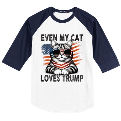 Even My Cat Loves Trump Patriotic American Flag Sunglasses Baseball Sleeve Shirt