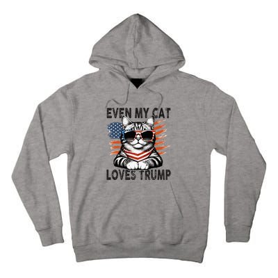 Even My Cat Loves Trump Patriotic American Flag Sunglasses Tall Hoodie