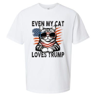 Even My Cat Loves Trump Patriotic American Flag Sunglasses Sueded Cloud Jersey T-Shirt