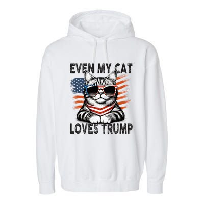 Even My Cat Loves Trump Patriotic American Flag Sunglasses Garment-Dyed Fleece Hoodie