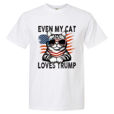 Even My Cat Loves Trump Patriotic American Flag Sunglasses Garment-Dyed Heavyweight T-Shirt