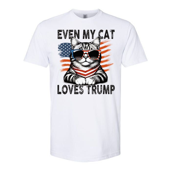 Even My Cat Loves Trump Patriotic American Flag Sunglasses Softstyle CVC T-Shirt