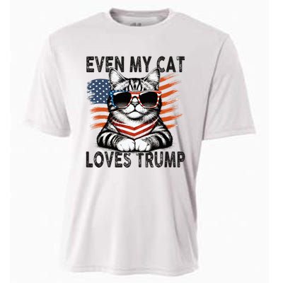 Even My Cat Loves Trump Patriotic American Flag Sunglasses Cooling Performance Crew T-Shirt