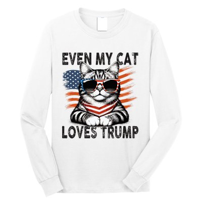 Even My Cat Loves Trump Patriotic American Flag Sunglasses Long Sleeve Shirt