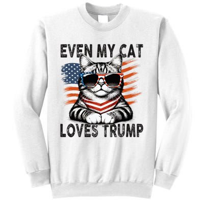 Even My Cat Loves Trump Patriotic American Flag Sunglasses Sweatshirt