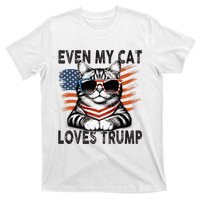 Even My Cat Loves Trump Patriotic American Flag Sunglasses T-Shirt