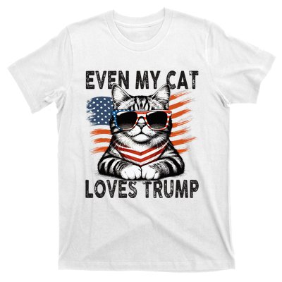 Even My Cat Loves Trump Patriotic American Flag Sunglasses T-Shirt