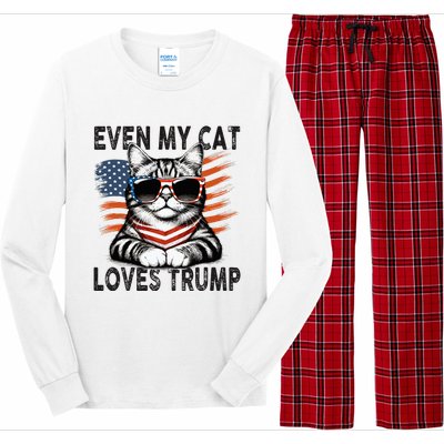 Even My Cat Loves Trump Patriotic American Flag Sunglasses Long Sleeve Pajama Set