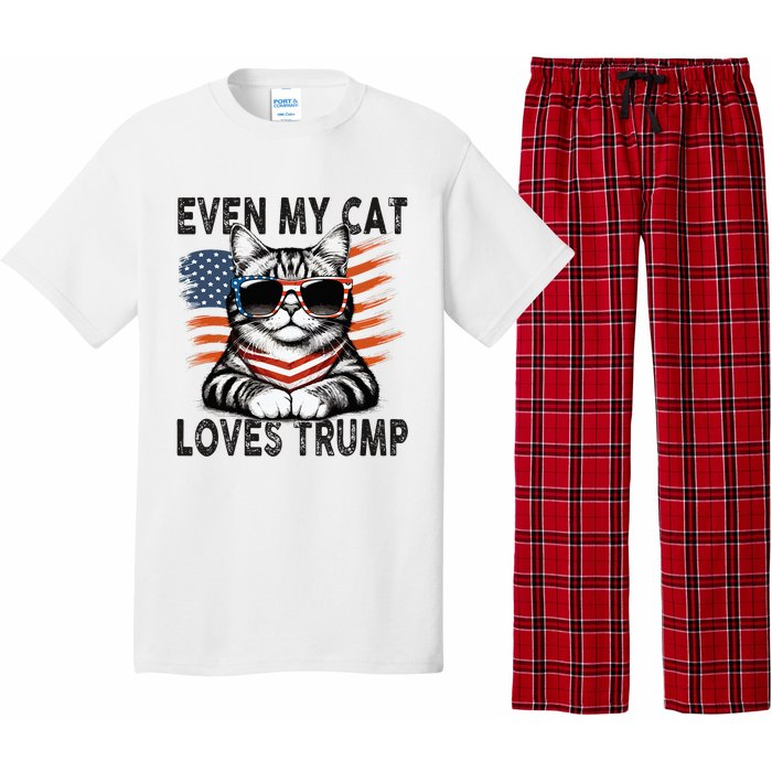 Even My Cat Loves Trump Patriotic American Flag Sunglasses Pajama Set