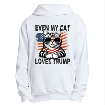 Even My Cat Loves Trump Patriotic American Flag Sunglasses Urban Pullover Hoodie