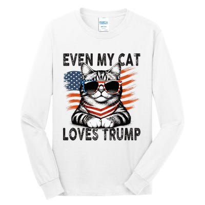 Even My Cat Loves Trump Patriotic American Flag Sunglasses Tall Long Sleeve T-Shirt