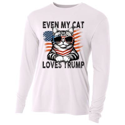 Even My Cat Loves Trump Patriotic American Flag Sunglasses Cooling Performance Long Sleeve Crew