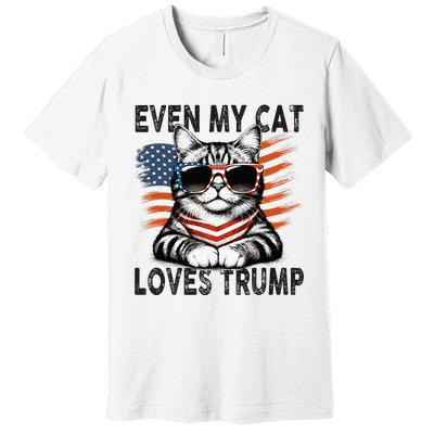 Even My Cat Loves Trump Patriotic American Flag Sunglasses Premium T-Shirt