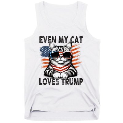 Even My Cat Loves Trump Patriotic American Flag Sunglasses Tank Top