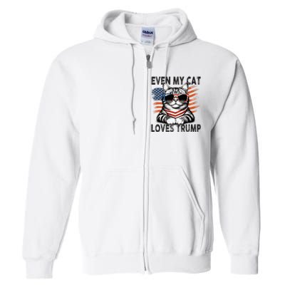 Even My Cat Loves Trump Patriotic American Flag Sunglasses Full Zip Hoodie