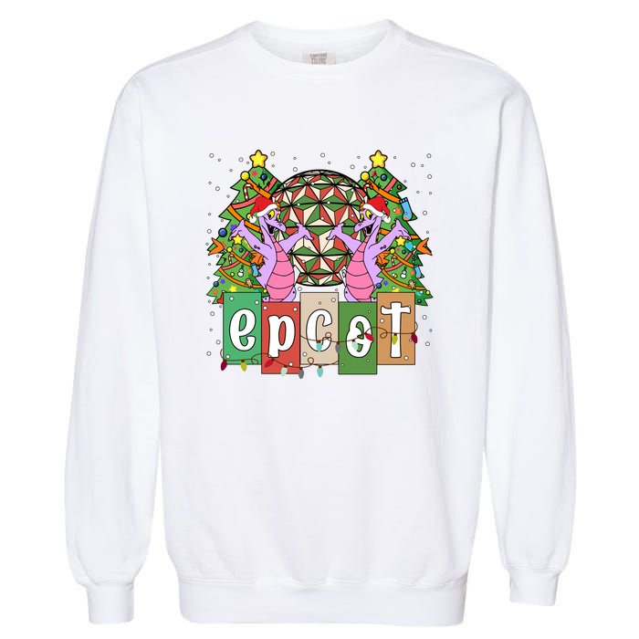 Epcot Merry Christmas Party Trip Figment Dragon Christmas Light Garment-Dyed Sweatshirt