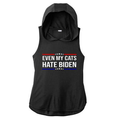 Even My Cats Hate Biden Funny Anti Biden FJB Ladies PosiCharge Tri-Blend Wicking Draft Hoodie Tank