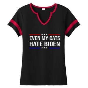 Even My Cats Hate Biden Funny Anti Biden FJB Ladies Halftime Notch Neck Tee