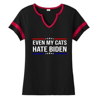 Even My Cats Hate Biden Funny Anti Biden FJB Ladies Halftime Notch Neck Tee