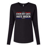 Even My Cats Hate Biden Funny Anti Biden FJB Womens Cotton Relaxed Long Sleeve T-Shirt