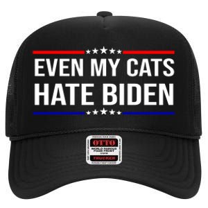 Even My Cats Hate Biden Funny Anti Biden FJB High Crown Mesh Back Trucker Hat