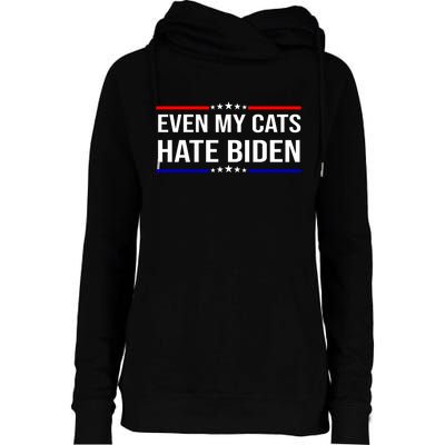 Even My Cats Hate Biden Funny Anti Biden FJB Womens Funnel Neck Pullover Hood