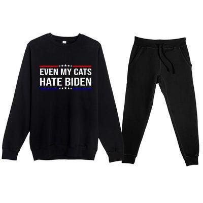 Even My Cats Hate Biden Funny Anti Biden FJB Premium Crewneck Sweatsuit Set