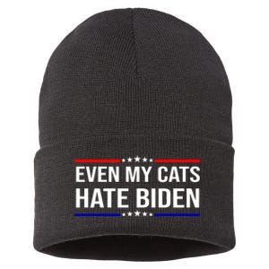 Even My Cats Hate Biden Funny Anti Biden FJB Sustainable Knit Beanie