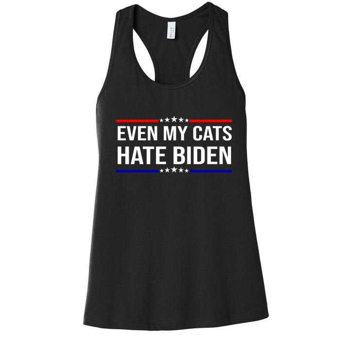 Even My Cats Hate Biden Funny Anti Biden FJB Women's Racerback Tank