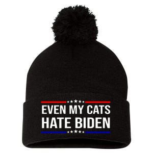 Even My Cats Hate Biden Funny Anti Biden FJB Pom Pom 12in Knit Beanie