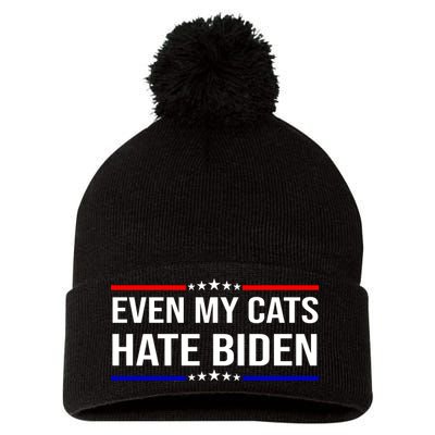 Even My Cats Hate Biden Funny Anti Biden FJB Pom Pom 12in Knit Beanie