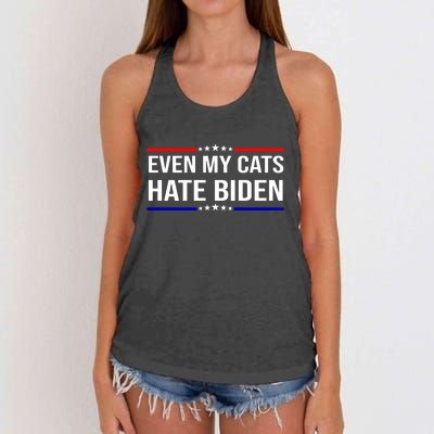 Even My Cats Hate Biden Funny Anti Biden FJB Women's Knotted Racerback Tank