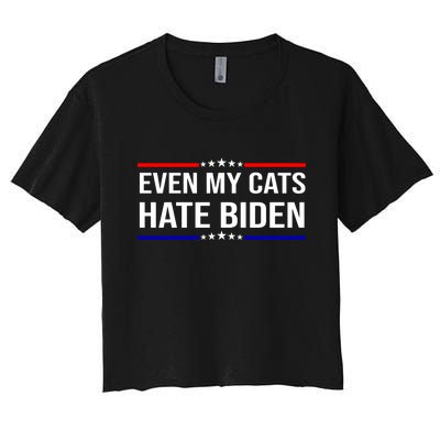 Even My Cats Hate Biden Funny Anti Biden FJB Women's Crop Top Tee