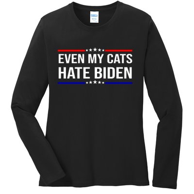 Even My Cats Hate Biden Funny Anti Biden FJB Ladies Long Sleeve Shirt