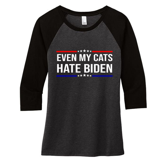 Even My Cats Hate Biden Funny Anti Biden FJB Women's Tri-Blend 3/4-Sleeve Raglan Shirt