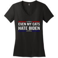 Even My Cats Hate Biden Funny Anti Biden FJB Women's V-Neck T-Shirt