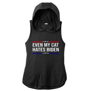 Even My Cat Hates Biden Funny Anti Biden FJB Ladies PosiCharge Tri-Blend Wicking Draft Hoodie Tank